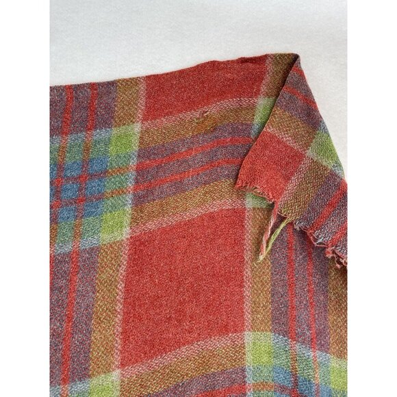 Vintage Wool Tartan Cape Throw Fringe Red Green Blue Fringe 51x51 in - Picture 4 of 6